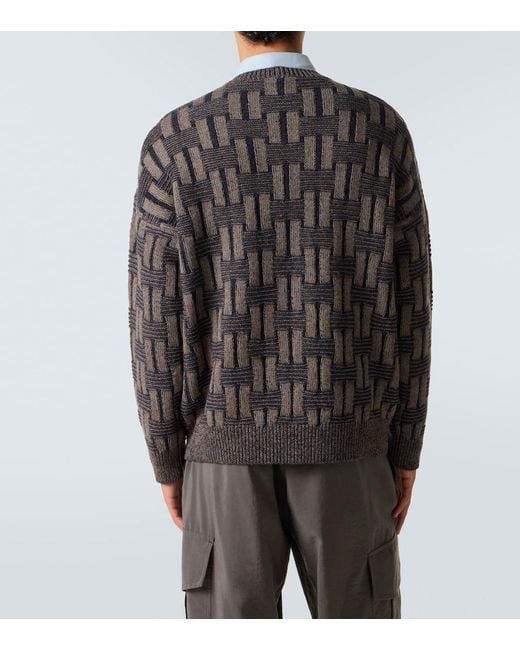 Giorgio Armani Gray Basketweave-Knit Camel Hair Sweater for men