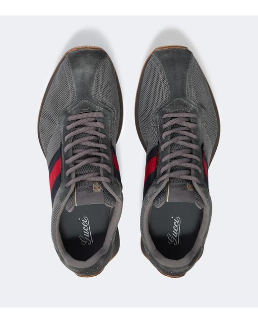 Gucci Gray Tempo Suede-Trimmed Sneakers for men