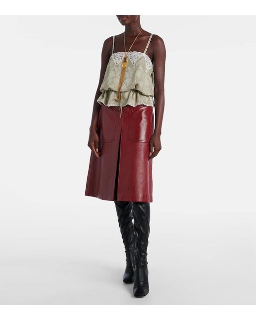 Chloé Red Leather Midi Skirt
