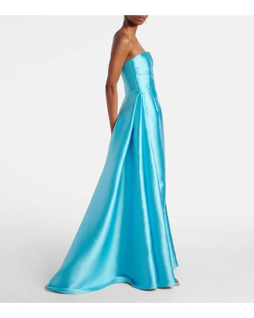 Solace London Blue Strapless Satin Twill Gown
