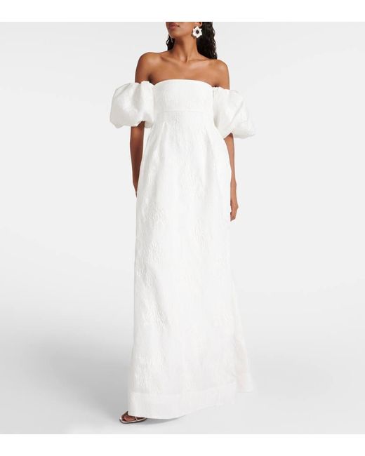 Abito Lungo Matchmaker Con Scollo Bardot di Rebecca Vallance in White