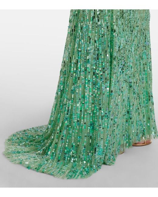 Jenny Packham Green Ines Embellished Sequined Gown