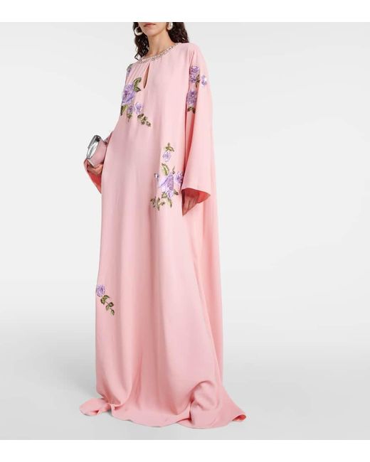 Caftan con cristales y aplique floral Carolina Herrera de color Pink