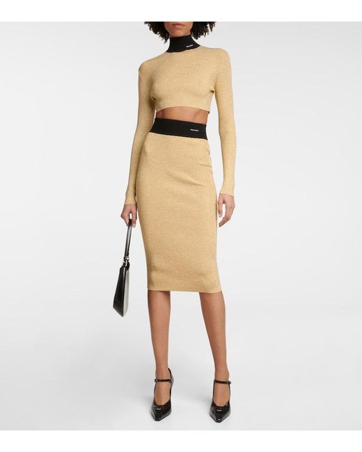 Prada Natural Lame Midi Skirt