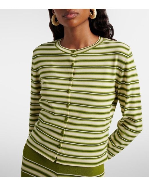 Faithfull The Brand Green Cinta Striped Cotton-Blend Cardigan
