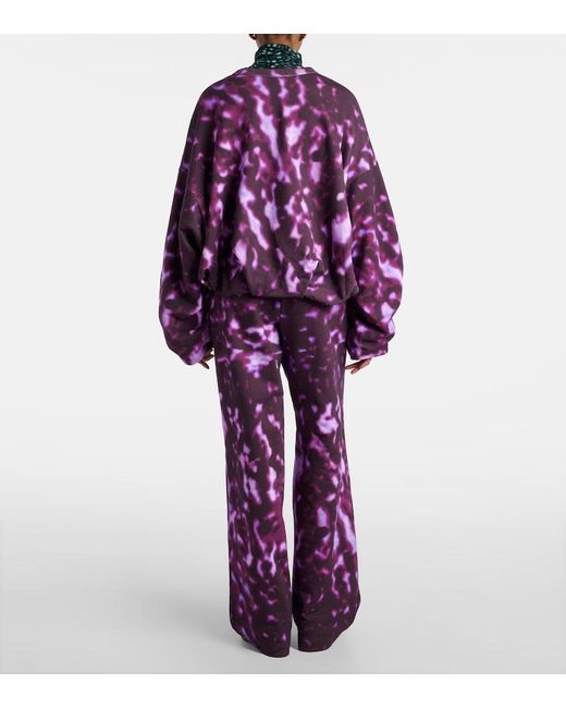Dries Van Noten Purple Printed Draped Cotton Sweatshirt