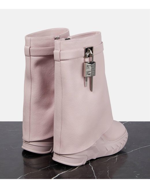 Givenchy Pink Shark Lock Biker Ankle Boots In Grained Leather