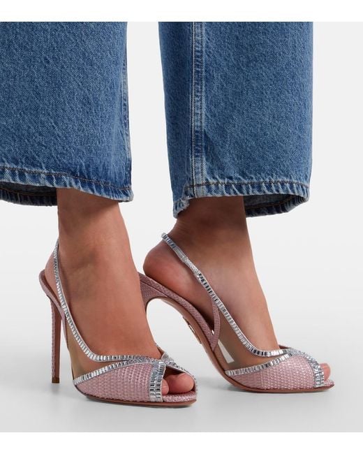 Aquazzura Pink Wild Aurora Embellished Slingback Sandals