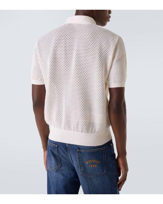Givenchy White Open-Knit Cotton-Blend Polo Shirt for men