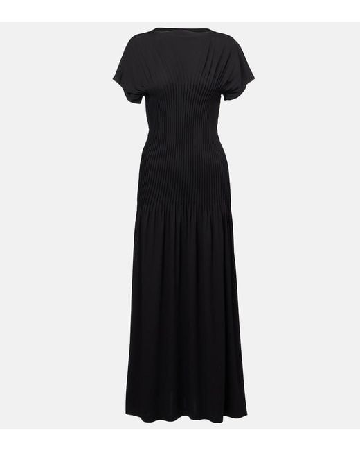 Totême Black Pleated Jersey Maxi Dress