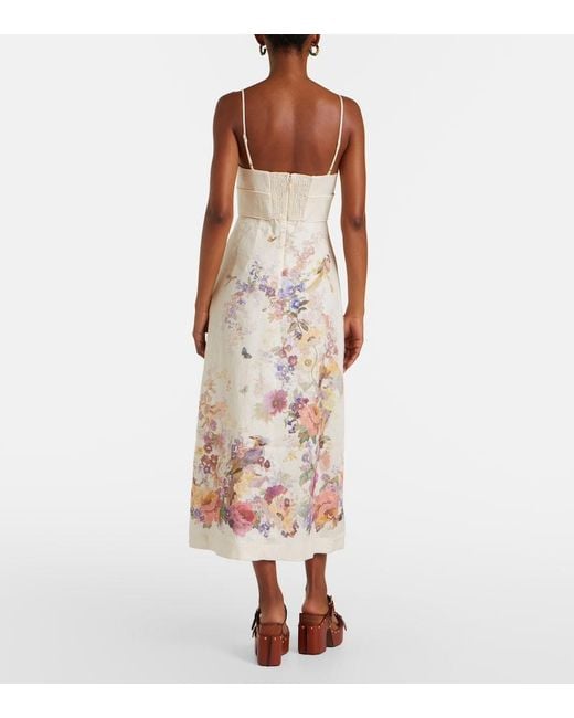Zimmermann White Alchemy Floral Linen Midi Dress
