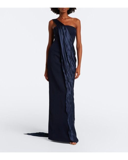 Marmar Halim Blue Embellished Bustier Gown And Cape Set