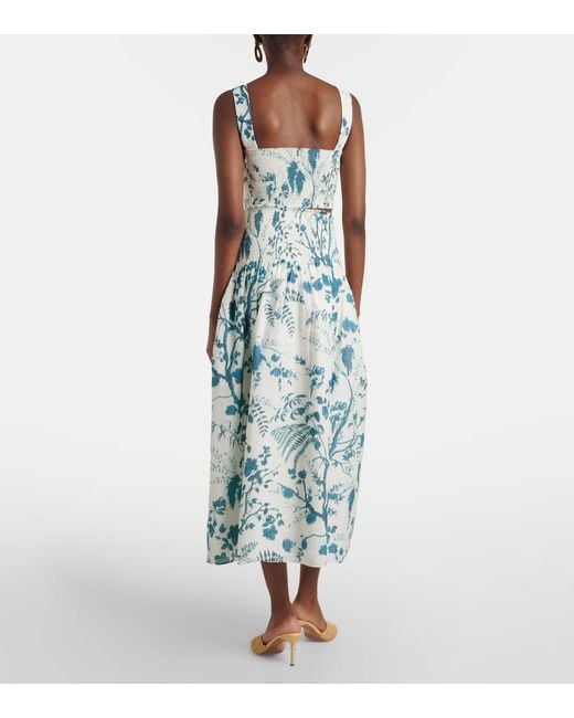 Erdem Blue Floral Cotton And Linen Midi Skirt