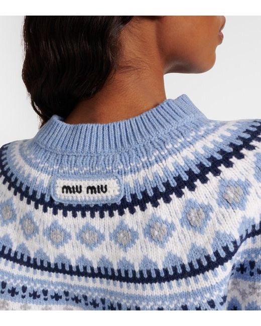 Miu Miu Blue Fair Isle Virgin Wool Jacquard Sweater