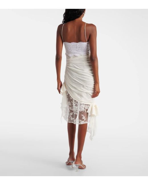 Alessandra Rich White Minikleid Aus Seiden-Georgette Mit Spitze