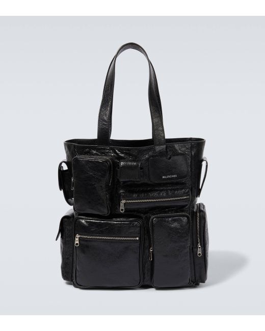 Balenciaga Black Superbusy Distressed Leather Tote Bag for men