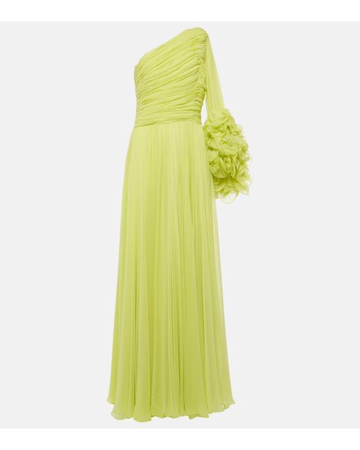Costarellos Green Aziza Ruffled Silk Georgette Gown