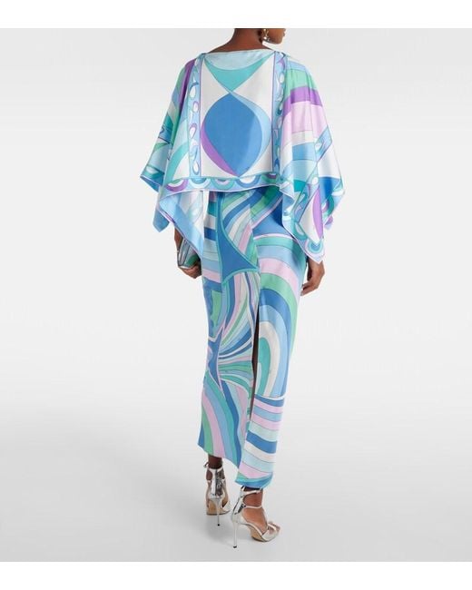 Emilio Pucci Blue Iride And Pesci Silk Twill Gown