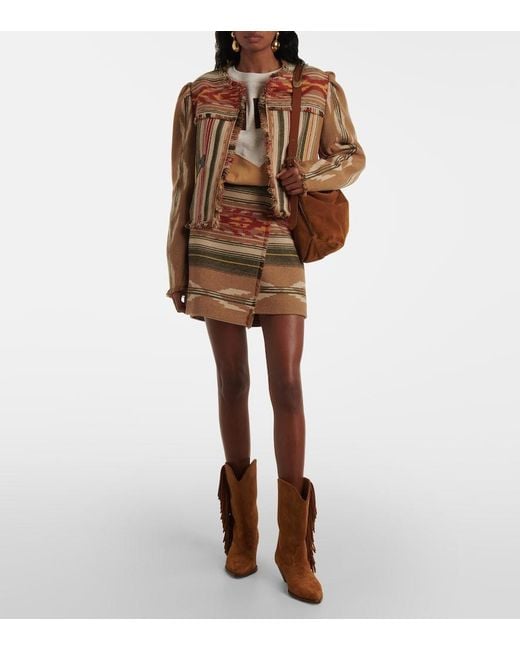 Isabel Marant Brown Adelaide Fringed Wool-Blend Miniskirt