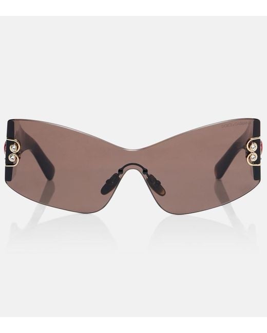 Dolce & Gabbana Brown Embellished Rectangular Sunglasses