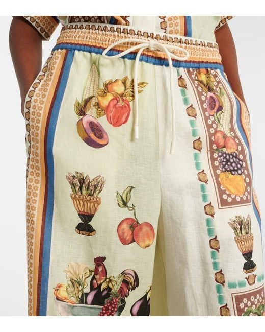 ALÉMAIS Metallic Mercado Printed Linen Wide-Leg Pants
