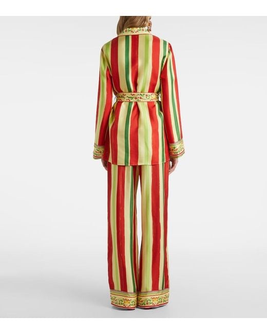 Dolce & Gabbana Red Belted Striped Silk Shirt
