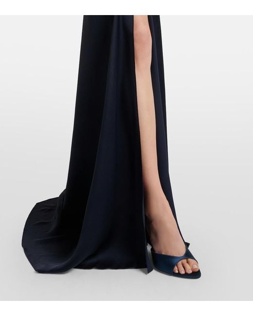 Victoria Beckham Blue Chain-Detail Draped Crepe Satin Gown