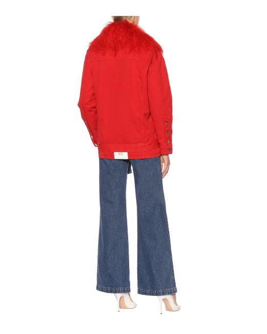 red fur denim jacket
