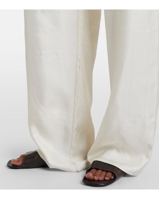 Totême White Embroidered Silk Satin Pajama Pants