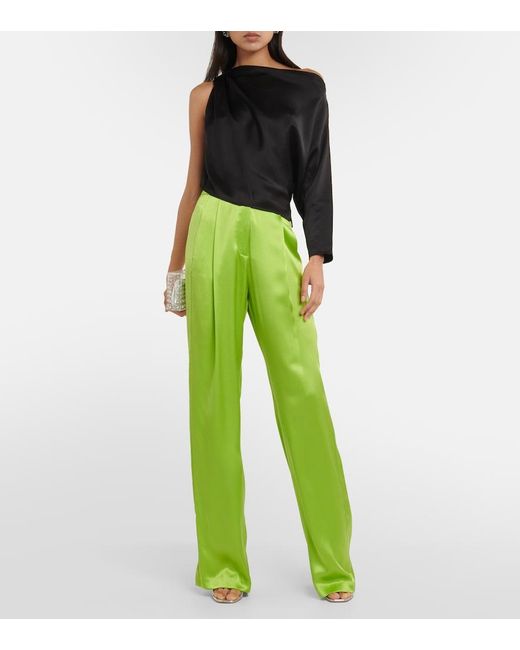 The Sei Black Draped One-Shoulder Silk Satin Top