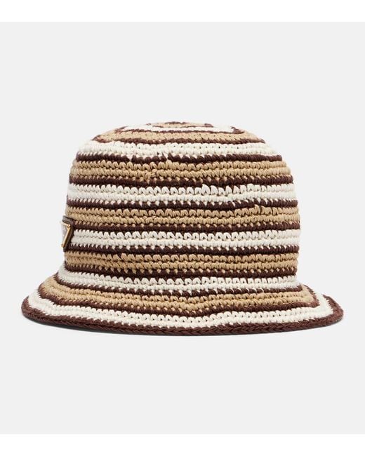 Prada Natural Logo Cotton Crochet Bucket Hat