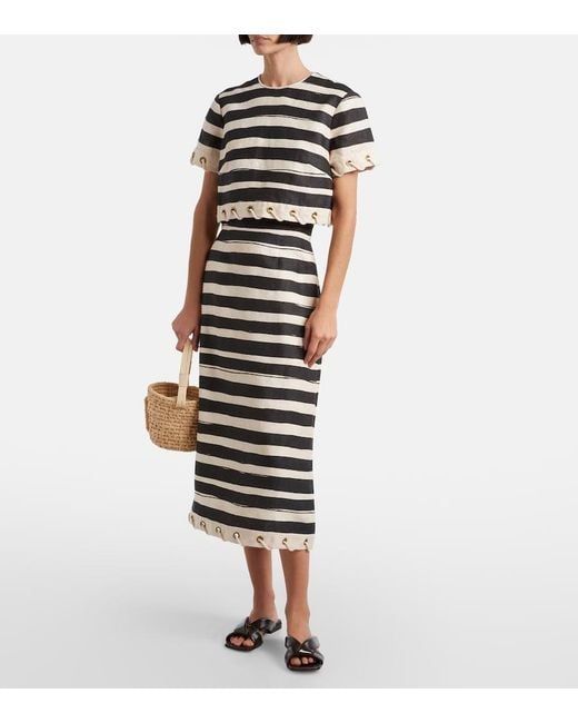 Zimmermann Black Rebellion Striped Linen Midi Skirt
