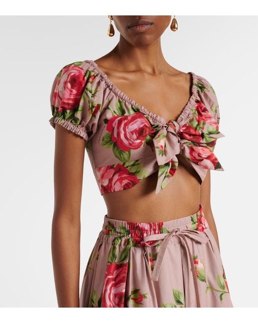 Dolce & Gabbana Pink Floral Bow-Detail Cotton Crop Top