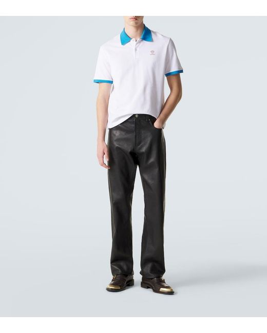 Versace Blue Printed Cotton Pique Polo Shirt for men