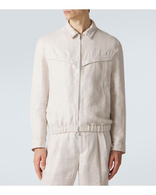 Brunello Cucinelli Natural Striped Linen Blouson Jacket for men