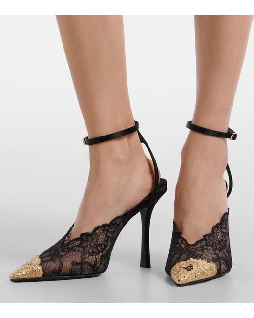 Jimmy Choo Black Faiz 100 Leather-Trimmed Lace Pumps