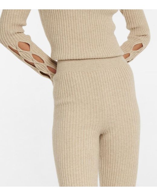 Victoria Beckham Natural Ribbed-Knit Wool-Blend Flared Pants