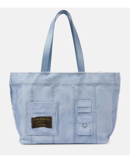 Acne Blue Midsummer Large Cotton Canvas Tote Bag