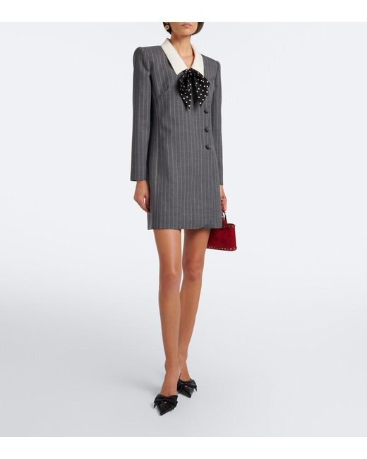 Valentino Black Bow-Detail Pinstripe Virgin Wool Blazer Dress