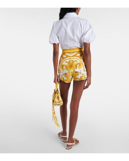 Dolce & Gabbana White Shorts With Majolica Print