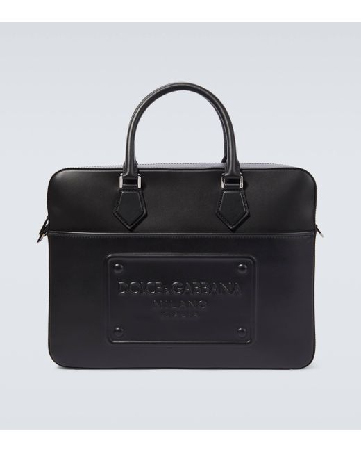 Dolce & Gabbana Black Embossed Leather Briefcase for men