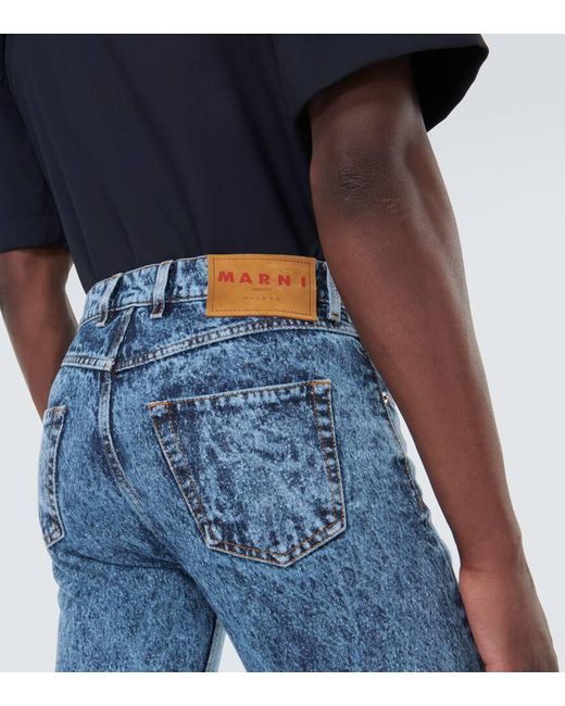 Marni Blue Leather-Trimmed Straight Jeans for men