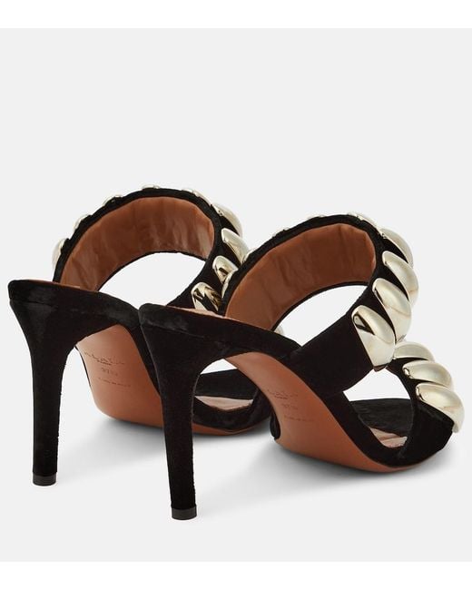 Alaïa Black Tribale Embellished Suede Mules