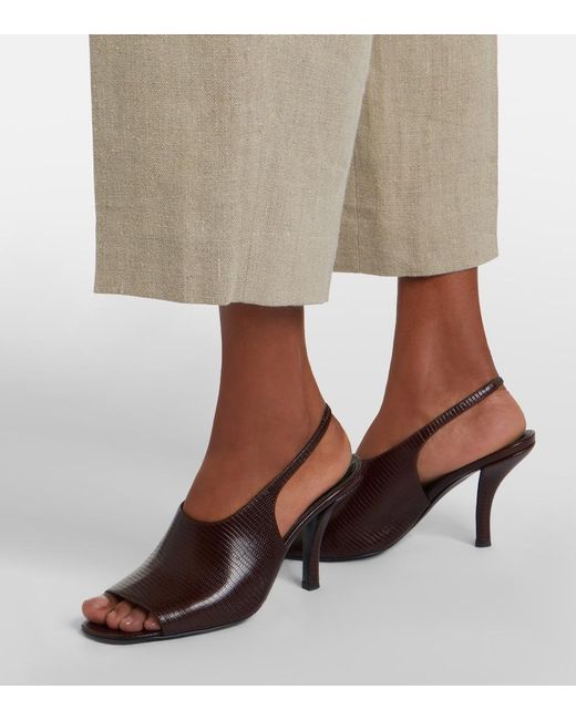 Totême  Black Embossed Leather Slingback Sandals