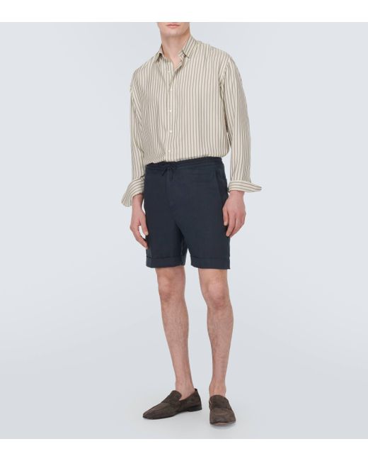 Canali Blue Linen Bermuda Shorts for men
