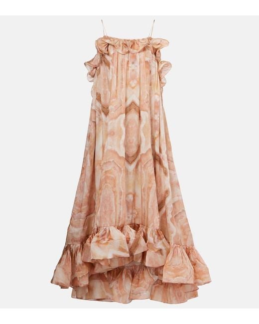Zimmermann Brown Bedrucktes Maxikleid Illuminate Aus Seide