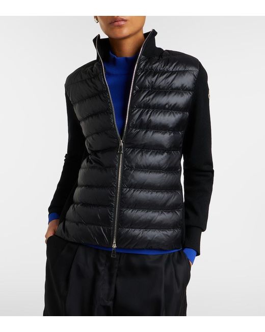Moncler Black Down-Paneled Virgin Wool Cardigan
