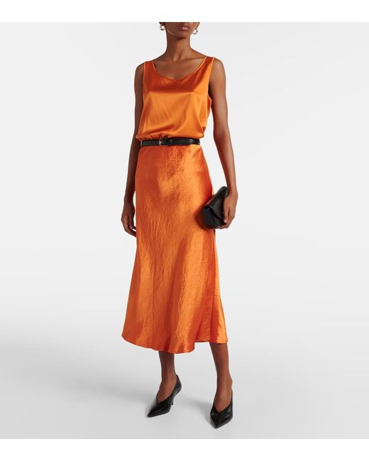 Max Mara Leisure Alessio Satin Midi Skirt in Orange Lyst