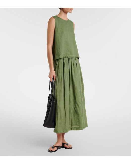 Velvet Green Linda Linen Midi Skirt