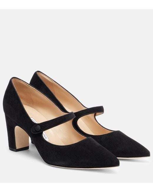 Manolo Blahnik Black Campariba Suede Mary Jane Pumps